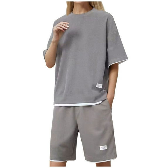 Short Sets for Women Women's Fashion Comfortable Summer Round Neck T Shirt Shorts Two Comfortable Thin Short Sleeve Set Two Piece Bathing Suit Athletic Shorts Suit Long Skirts plus Size Swimm Gray 4XL