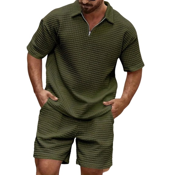 Short Sets for Men 2 Piece Comfy Waffle Knit Lightweight Vacation Outfits Summer Matching Shorts Two Piece Sets Khaki M