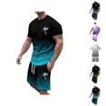 thumbnail image 1 of Short Sets for Men Coconut Tree Print Gradient Color T Shirt and Shorts 2 Piece Matching Set Beach Vacation Outfit Set, 1 of 6