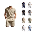 thumbnail image 1 of Short Sets for Men Cotton Linen Short Sleeve Polo Shirt and Shorts 2 Piece Matching Set Lightweight Summer Outfits, 1 of 9