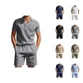 thumbnail image 1 of Short Sets for Men Cotton Linen Short Sleeve Polo Shirt and Shorts 2 Piece Matching Set Lightweight Summer Outfits, 1 of 9