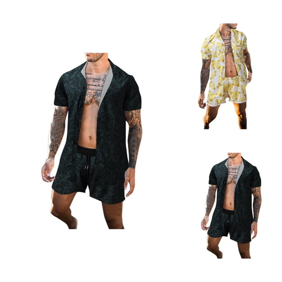 Short Sets for Men Floral Print Short Sleeve Button Collared Shirt and Shorts 2 Piece Matching Set Beach Outfit Set