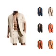 thumbnail image 1 of Short Sets for Men Lightweight Short Sleeve Button Down Stand Collar Shirt and Shorts 2 Piece Matching Set Summer Outfits, 1 of 7