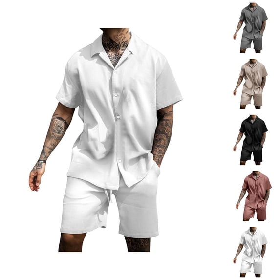 Short Sets for Men Lightweight Short Sleeve Button Notch Collar Shirt and Shorts 2 Piece Matching Set Summer Outfits