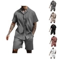 thumbnail image 1 of Short Sets for Men Lightweight Short Sleeve Button Notch Collar Shirt and Shorts 2 Piece Matching Set Summer Outfits, 1 of 3