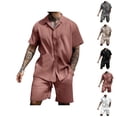 thumbnail image 1 of Short Sets for Men Lightweight Short Sleeve Button Notch Collar Shirt and Shorts 2 Piece Matching Set Summer Outfits, 1 of 4