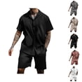 thumbnail image 1 of Short Sets for Men Lightweight Short Sleeve Button Notch Collar Shirt and Shorts 2 Piece Matching Set Summer Outfits, 1 of 4