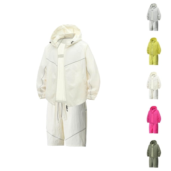 Short Sets for Men Lightweight Sun Protection Long Sleeve Zip Up Hooded Jacket and Shorts 2 Piece Matching Set Summer Outfits
