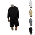 thumbnail image 1 of Short Sets for Men Long Sleeve Crewneck Shirt and Wide Straight Leg Shorts 2 Piece Matching Set Mens Summer Outfits, 1 of 8