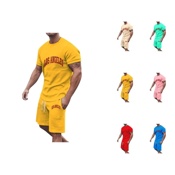 Short Sets for Men Los Angeles Graphic Short Sleeve Crewneck T Shirt and Shorts 2 Piece Matching Set Mens Summer Outfits