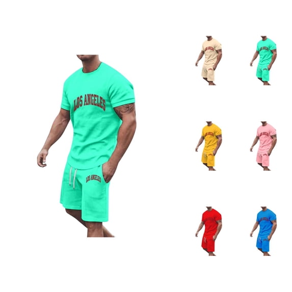 Short Sets for Men Los Angeles Graphic Short Sleeve Crewneck T Shirt and Shorts 2 Piece Matching Set Mens Summer Outfits