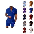 thumbnail image 1 of Short Sets for Men Relaxed Fit Breathable Quarter Zip Polo Tshirt and Shorts 2 Piece Matching Set Mens Summer Outfits, 1 of 4