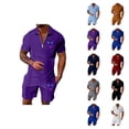 thumbnail image 1 of Short Sets for Men Relaxed Fit Breathable Quarter Zip Polo Tshirt and Shorts 2 Piece Matching Set Mens Summer Outfits, 1 of 3