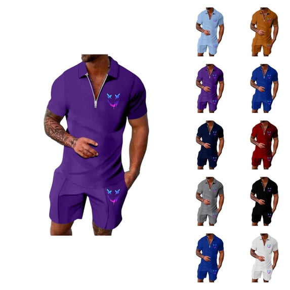 Short Sets for Men Relaxed Fit Breathable Quarter Zip Polo Tshirt and Shorts 2 Piece Matching Set Mens Summer Outfits