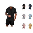 thumbnail image 1 of Short Sets for Men Short Sleeve Button Down Collared Shirt and Bermuda Shorts 2 Piece Matching Set Beach Outfit Set, 1 of 6
