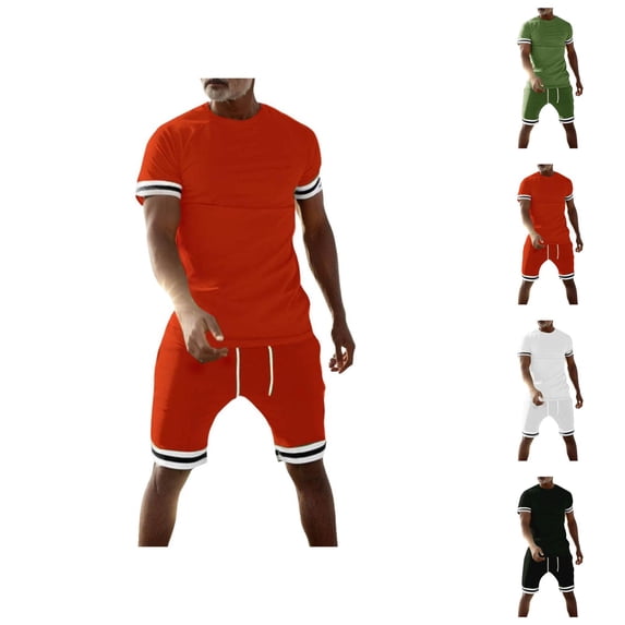 Short Sets for Men Short Sleeve Crewneck T Shirt and Bermuda Shorts 2 Piece Matching Set Mens Summer Outfits