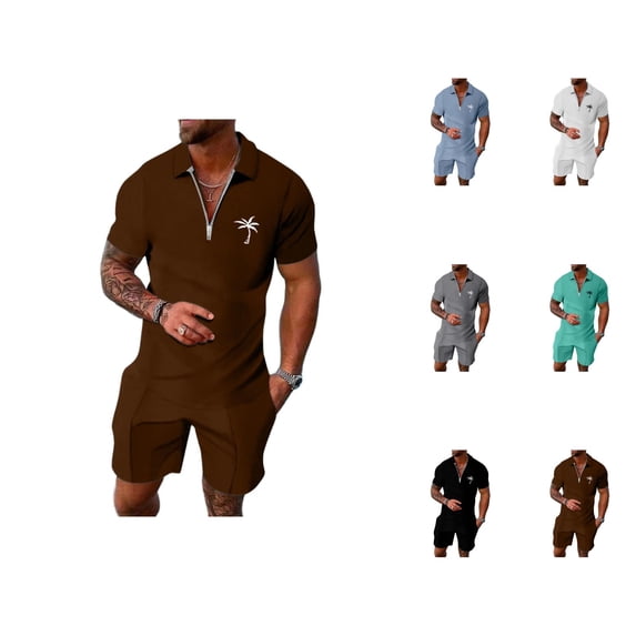 Short Sets for Men Short Sleeve Quarter Zip Polo Shirt and Bermuda Shorts 2 Piece Matching Set Beach Outfit Set