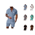 thumbnail image 1 of Short Sets for Men Short Sleeve Quarter Zip Polo Shirt and Bermuda Shorts 2 Piece Matching Set Beach Outfit Set, 1 of 6