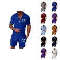 thumbnail image 1 of Short Sets for Men Short Sleeve Quarter Zip Polo Shirt and Shorts 2 Piece Matching Set Mens Summer Outfits, 1 of 4