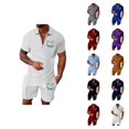thumbnail image 1 of Short Sets for Men Short Sleeve Quarter Zip Polo Shirt and Shorts 2 Piece Matching Set Mens Summer Outfits, 1 of 3