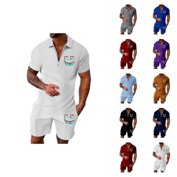 Short Sets for Men Short Sleeve Quarter Zip Polo Shirt and Shorts 2 Piece Matching Set Mens Summer Outfits