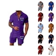 thumbnail image 1 of Short Sets for Men Short Sleeve Quarter Zip Polo Shirt and Shorts 2 Piece Matching Set Mens Summer Outfits, 1 of 4