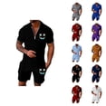 thumbnail image 1 of Short Sets for Men Short Sleeve Quarter Zip Polo Shirt and Shorts 2 Piece Matching Set Mens Summer Outfits, 1 of 4
