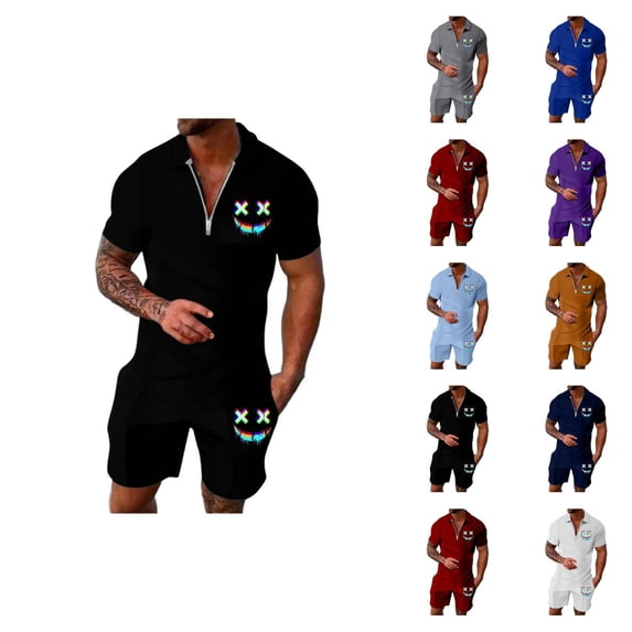 Short Sets for Men Short Sleeve Quarter Zip Polo Shirt and Shorts 2 Piece Matching Set Mens Summer Outfits