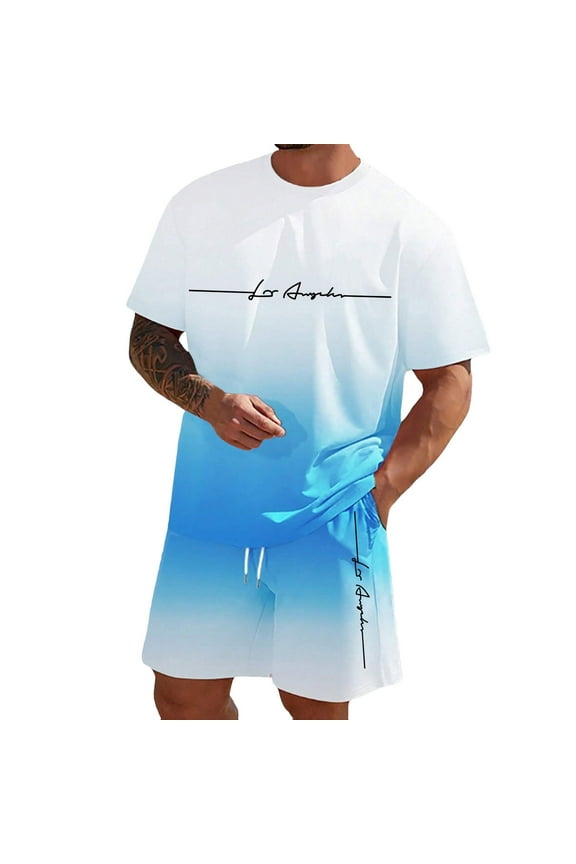 Short Sets for Men Summer Casual 2 Piece Summer New York Fashion Tee Drawstring Shorts Sets Casual Summer Matching Set (White,2XL)