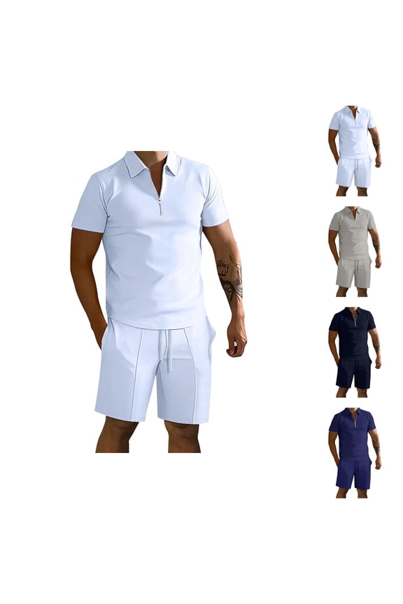 Short Sets for Men Summer Casual Short Sleeve Quarter Zip Polo Shirt and Shorts 2 Piece Matching Set Tracksuit