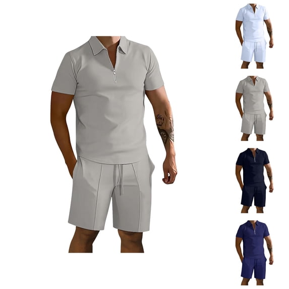Short Sets for Men Summer Casual Short Sleeve Quarter Zip Polo Shirt and Shorts 2 Piece Matching Set Tracksuit