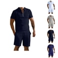 thumbnail image 1 of Short Sets for Men Summer Casual Short Sleeve Quarter Zip Polo Shirt and Shorts 2 Piece Matching Set Tracksuit, 1 of 5