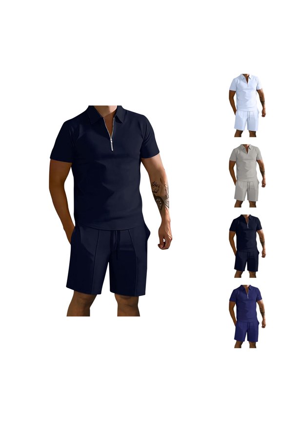 Short Sets for Men Summer Casual Short Sleeve Quarter Zip Polo Shirt and Shorts 2 Piece Matching Set Tracksuit
