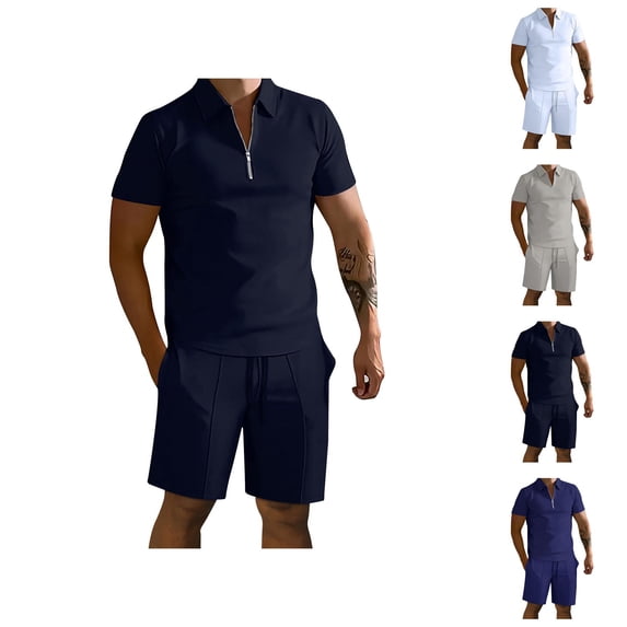 Short Sets for Men Summer Casual Short Sleeve Quarter Zip Polo Shirt and Shorts 2 Piece Matching Set Tracksuit