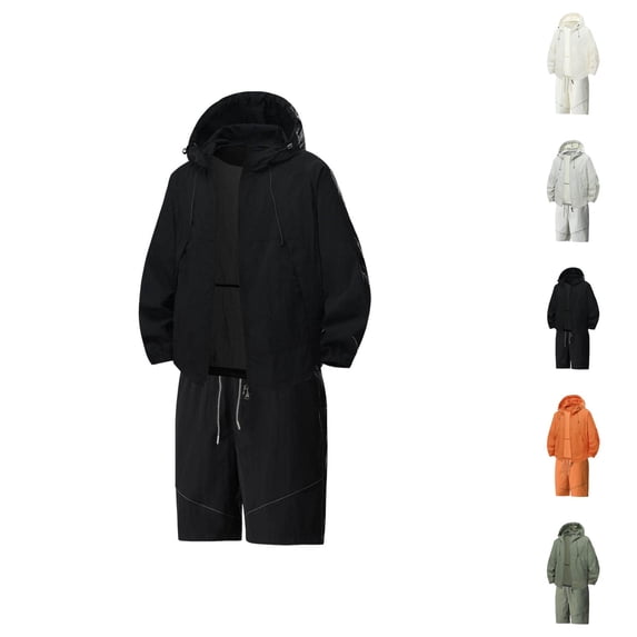 Short Sets for Men Summer Lightweight Sun Protection Long Sleeve Zip Up Hooded Jacket and Shorts 2 Piece Matching Set