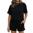 thumbnail image 1 of Short Sets for Women 2 Piece Lounge Set Loose Fit Short Sleeve Tops and Shorts Summer Matching Set Black XXL, 1 of 8