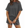 thumbnail image 1 of Short Sets for Women 2 Piece Lounge Set Loose Fit Short Sleeve Tops and Shorts Summer Matching Set Dark Gray S, 1 of 8