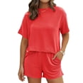 thumbnail image 1 of Short Sets for Women 2 Piece Lounge Set Loose Fit Short Sleeve Tops and Shorts Summer Matching Set Red S, 1 of 8