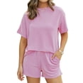 thumbnail image 1 of Short Sets for Women 2 Piece Lounge Set Loose Fit Short Sleeve Tops and Shorts Summer Matching Set Violet L, 1 of 8