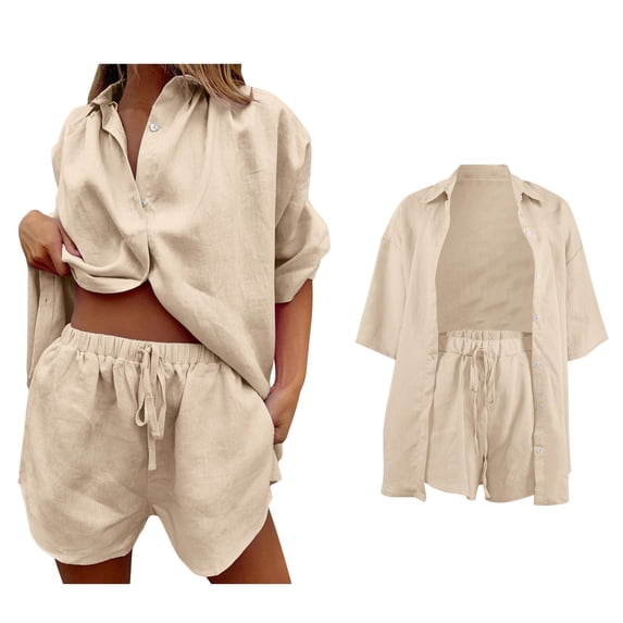 Short Sets for Women 2 Piece Outfit Button Down Shirt Top and Shorts Spring Clothes Beach Sets for Women