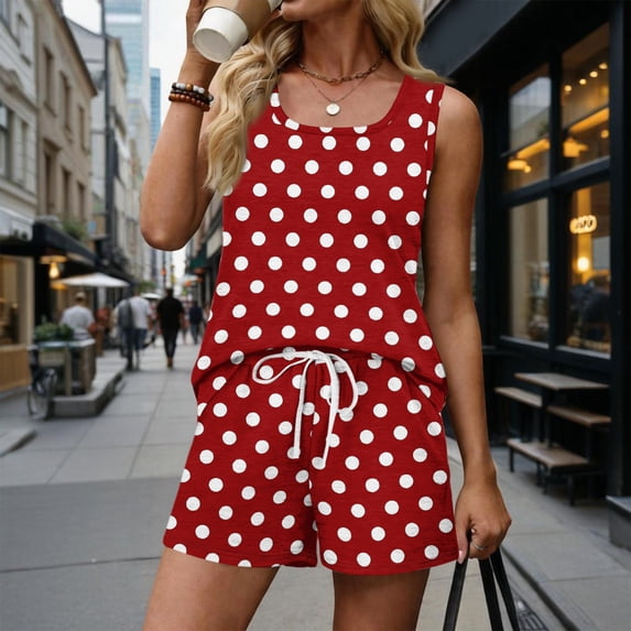 Short Sets for Women 2 Piece Outfits Sleeveless Stripe Floral Print Tops Short Sets Summer Vacation Outfits Going Out Tops