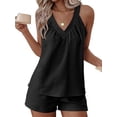 thumbnail image 1 of Short Sets for Women 2 Piece Outfits V Neck Top Drawstring High Shorts Sets, 1 of 6