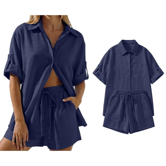 Short Sets for Women 2 Piece Set Button Up Shirts and Shorts Spring Clothes Cute Outfits