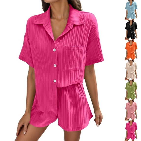 Short Sets for Women 2 Piece Sets Button Down Shirt Casual Loose Shorts Spring Cute Outfits
