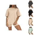 thumbnail image 1 of Short Sets for Women Basic Plain Short Sleeve Crewneck T Shirt and Shorts 2 Piece Matching Set Womens Lounge Set, 1 of 8