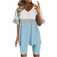 thumbnail image 1 of Short Sets for Women Casual Loose V-Neck Tops Slim Fit Skinny Biker Shorts Two Piece Going Out Outfits Basic Comfort Color Block Workout Loungewear Set, 1 of 5