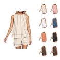 thumbnail image 1 of Short Sets for Women Cotton Linen Loose Fit Sleeveless Crewneck Tank Top and Shorts 2 Piece Matching Set Lounge Set, 1 of 9