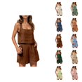 thumbnail image 1 of Short Sets for Women Cotton Linen Sleeveless Square Neck Tank Top and Shorts 2 Piece Matching Set Womens Lounge Set, 1 of 9