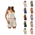 thumbnail image 1 of Short Sets for Women Cotton Linen Sleeveless Square Neck Tank Top and Shorts 2 Piece Matching Set Womens Lounge Set, 1 of 8