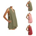 thumbnail image 1 of Short Sets for Women Linen Sleeveless V Neck Button Tank Top and Shorts 2 Piece Matching Set Beach Vacation Sets, 1 of 6